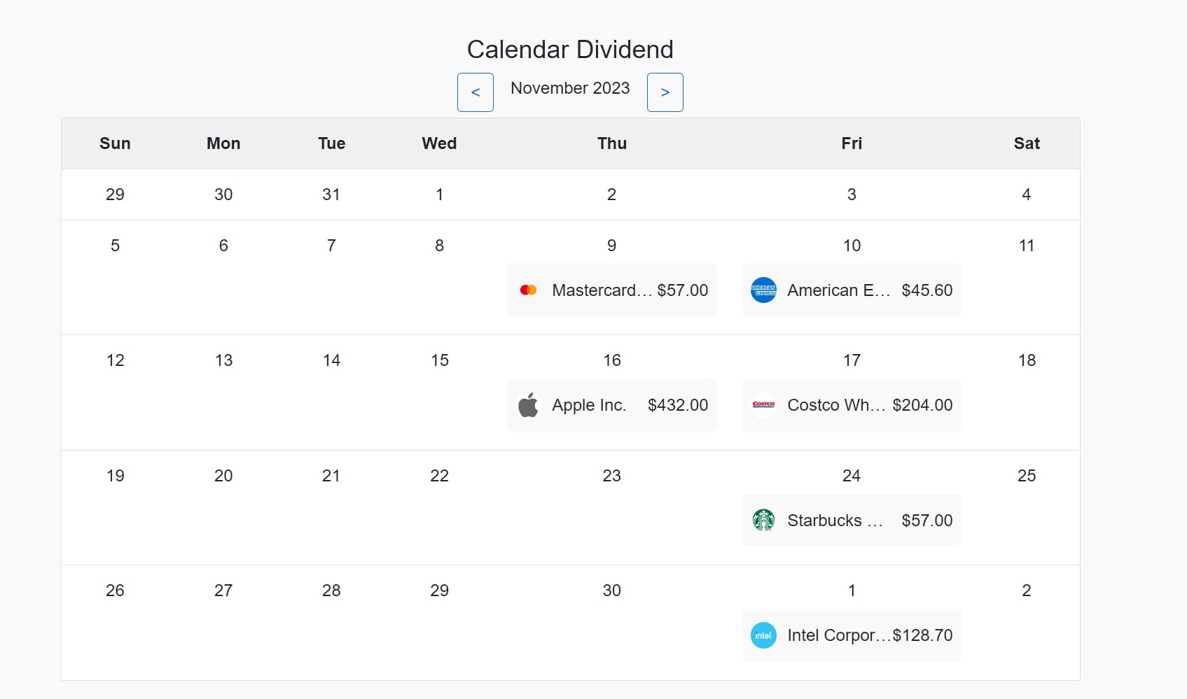 Dividend Calendar