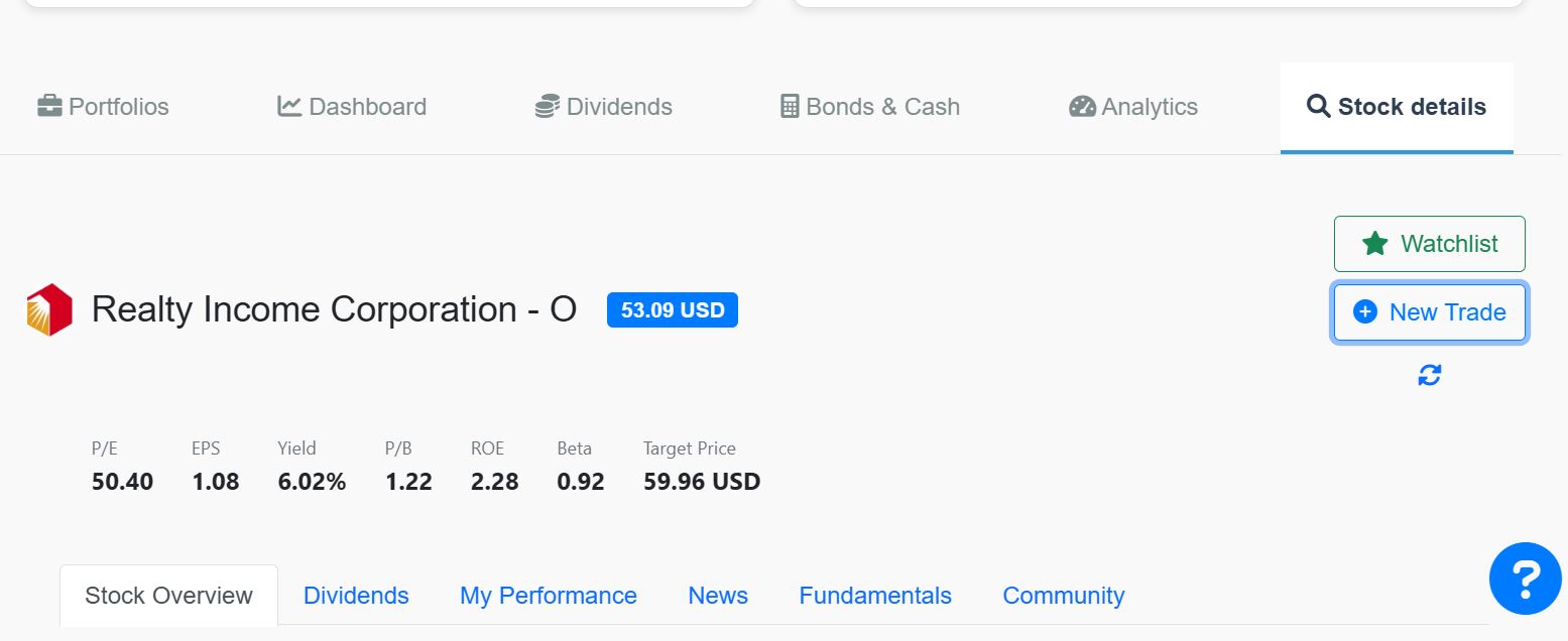 Add a new trade to add or close a position directly from the dashboard